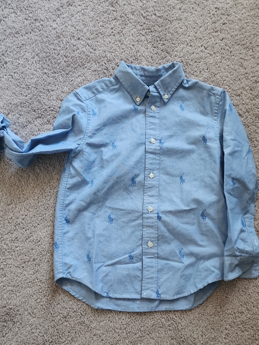 Ralph LAUREN Blue Embroidered Button-Down Kids Shirt
